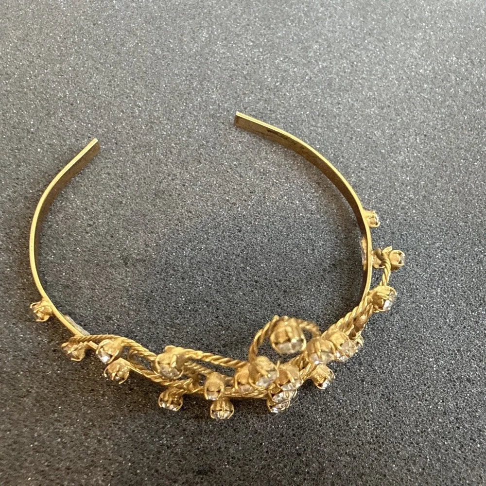 VTG Mid Century Gold Prong Set Rhinestone Tiara Mini Hair Crown Headband Bridal